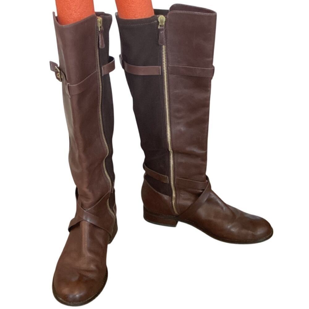 Cole Haan Womens Leather Riding Boots Tall Brown Stretch Dorian Knee High 8B 8 B